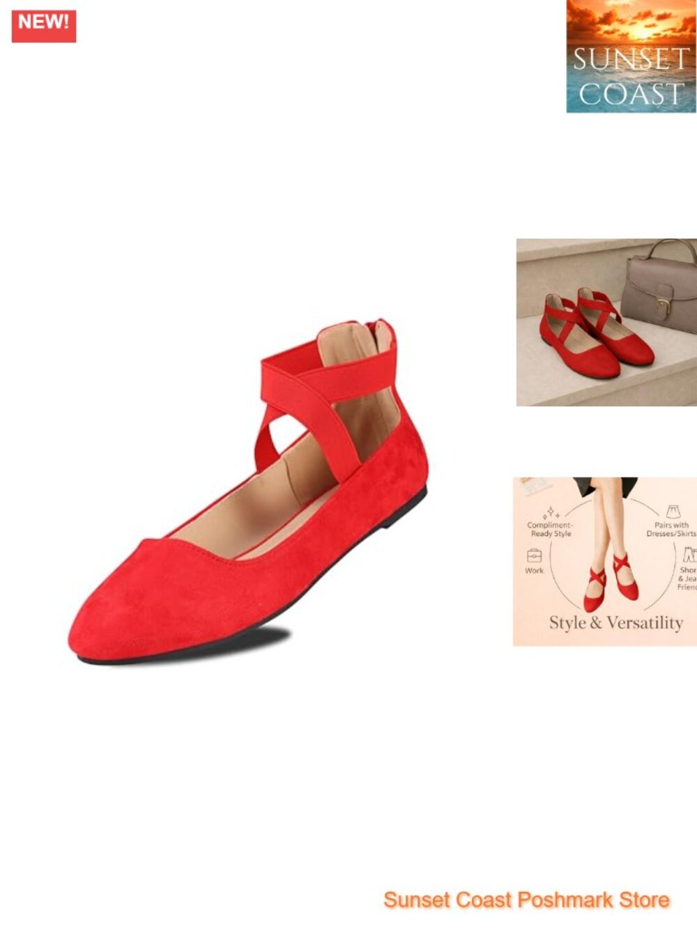 Women's Ankle Strap Ballet Flats with Foam Cushioned Insole and Vegan Leather